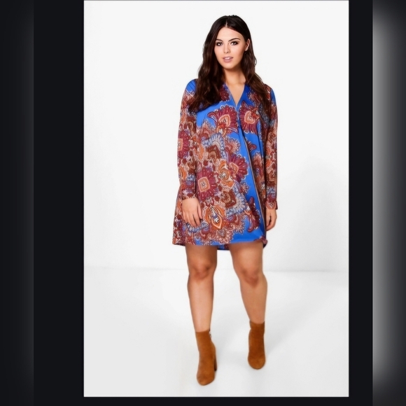 NWT Boohoo Plus Helena Wrap Shift Dress Sz 16 - Picture 1 of 2